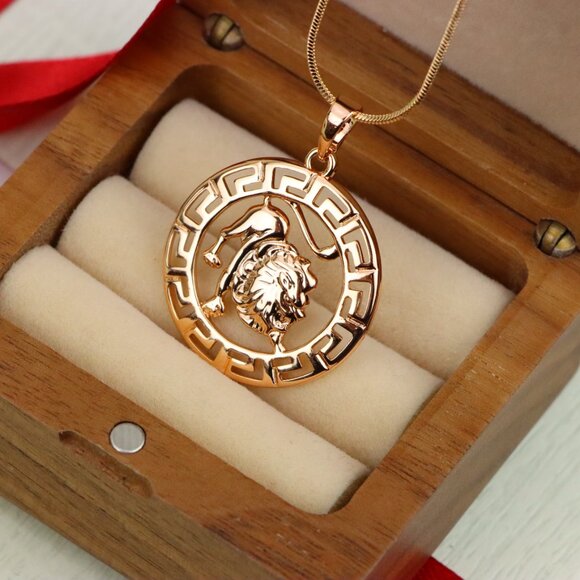 "Leo Zodiac Lion Pendant in Rose Gold Finish with Intricate Detailing, XPPT1332 - Picture 8 of 13